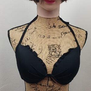 Victoria's Secret Women's Bikini Top Black Halter Bra Back Tie Size 34DD